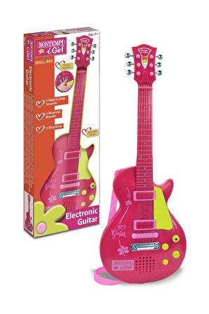Bontempi Elektronik Pembe Gitar 56cm. Tuşu Telli ve Askılı