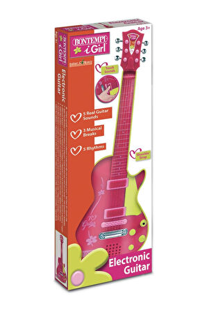 Bontempi Elektronik Pembe Gitar 56cm. Tuşu Telli ve Askılı