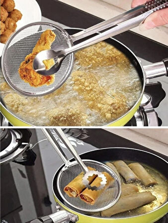 Süzgeçli Kızartma Ve Haşlama Maşası Çelik Kevgir