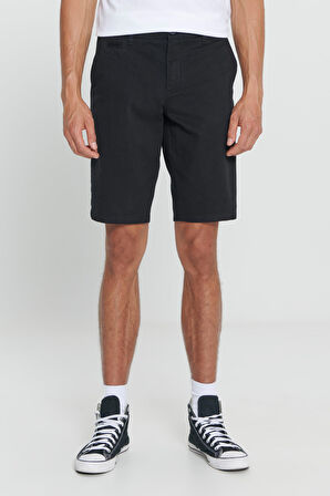 Erkek Siyah Slim Fit Dar Kesim Armürlü %100 Pamuk Casual Chino Şort