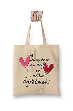 Dünyanın En Harika Öğretmeni - Öğretmenler Günü Beyaz Bez Çanta Öğretmene Hediye