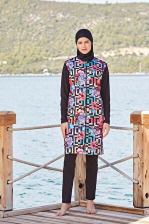 Tesmay 0413  Siyah 2 Li  Tasarım Tesettür Mayo