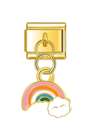Mutlu Gökkuşağı Gold Çelik İtalyan Charm