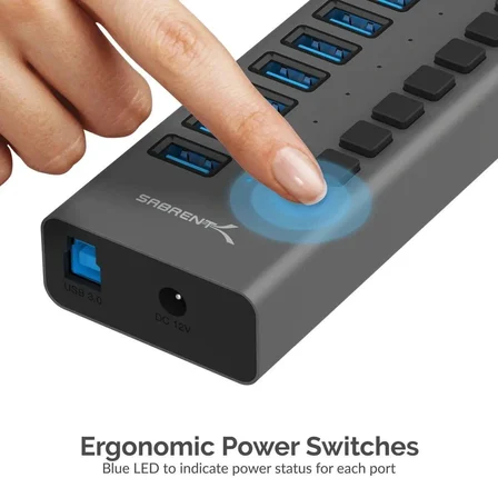 SABRENT HB-PU16 USB 3.0 16 Port USB Hub Çoklayıcı Alüminyum Güç Şalterli ve LED li Güç Kaynağı