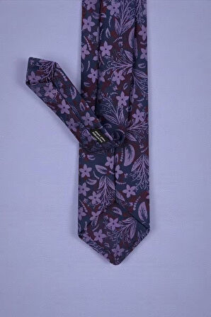Çiçekli Mor Kravat & Mendil