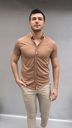 Düz Slim Fit Kısa Kol Gömlek