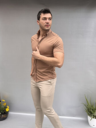 Düz Slim Fit Kısa Kol Gömlek