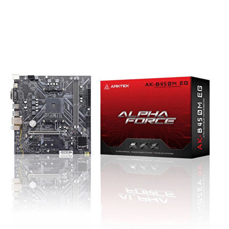 Arktek Alpha Force, Ak-b450m Eg, 2xddr4, M.2, D-sub, Dvı, Hdmı, Am4 Soket Anakart