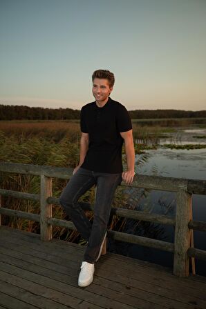 Erkek Likralı Straight Fit Jean Pantolon Siyah