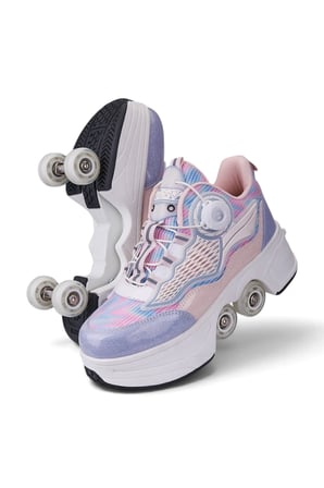 Yetişkin Çocuk Patenli Spor Ayakkabı Akıllı Bağcıklı İçe Kapanan Tekerlekli Sneaker 049
