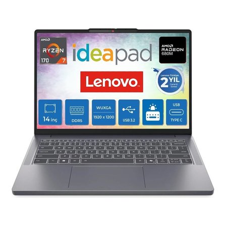 Lenovo Ideapad Slim 3 14ARP10 Amd Ryzen 7 170 16GB Ddr5 512GB SSD Radeon™ 680M 14" Wuxga IPS 300NITS Windows 11 Home Taşınabilir Bilgisayar 83K6006JTR + Snertech Çanta