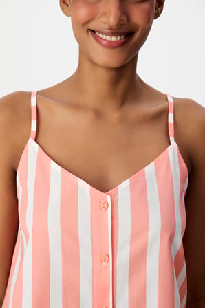 Pembe Rahat Club Çizgili Atlet Pijama Üstü