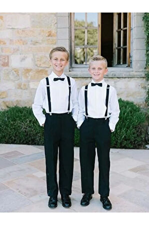 Çocuk Gösteri Kıyafeti Pantolon Askısı ve Papyon Takımı Haki Renk