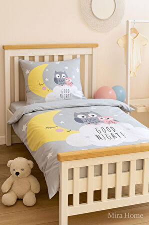 Yenidoğan Kız / Erkek Unisex Bebek Nevresim Takımı 3D Pamuklu Good Night Gri