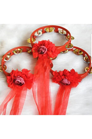 3 Adet Tef Kına Gecesi Kına Malzemesi Lazer Güllü Kurdaleli Tef Kırmızı