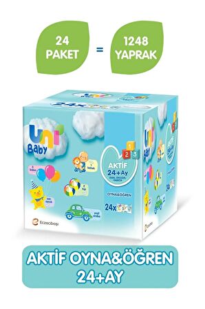 Uni Baby Aktif Oyna Öğren 52 Yaprak 24'lü Paket Islak Mendil