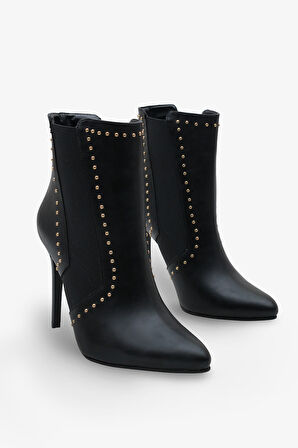 Kadın Çift Lastikli Sivri Burun Troplu Bot Melles Siyah 