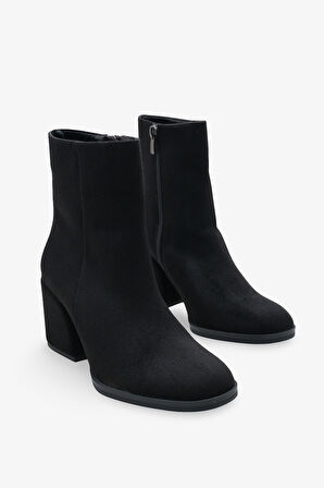 Kadın Yandan Fermuarlı Topuklu Günlük Bot Selans Siyah Süet