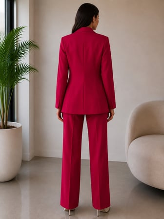 Kırmızı Kruvaze Siyah Düğme Detaylı Blazer Ceket Pantolon Kadın İkili Takım