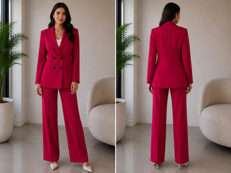 Kırmızı Kruvaze Siyah Düğme Detaylı Blazer Ceket Pantolon Kadın İkili Takım