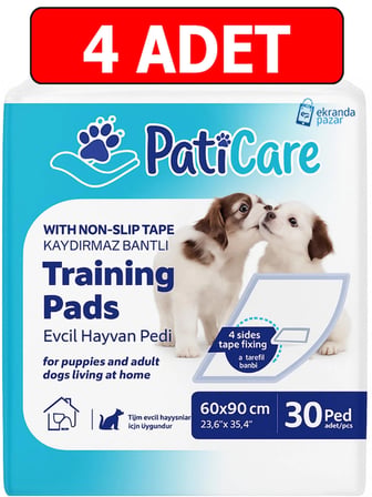 Paticare Trainingpads Yavru Köpek Tuvalet Eğitim Pedi 60X90CM 30LU Yapışkanlı Çiş Pedi 4ADET