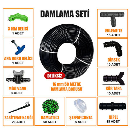 DAMLA SULAMA SETİ 50 METRE DAMLAMA HORTUMU VE EK PARÇALARI BAHÇE AĞAÇ FİDAN SEBZE SULAMA EKİPMANLARI DAMLAMA BORUSU SİSTEMİ