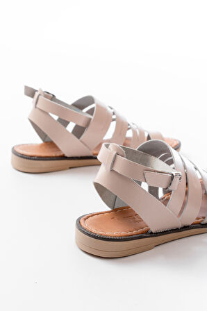 205-041 Bej Ortopedik Hakiki Deri Kadın Sandalet 
