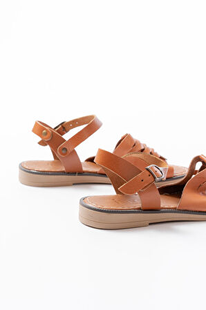 205-029 Taba Ortopedik Hakiki Deri Kadın Sandalet  