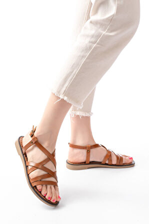 205-017 Taba Ortopedik Hakiki Deri Kadın Sandalet 