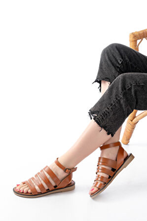 205-041 Taba Ortopedik Hakiki Deri Kadın Sandalet  