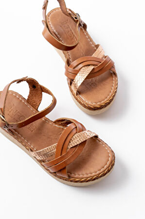 730-037 Taba Ayna Hakiki Deri Ortopedik Taban Kadın Sandalet