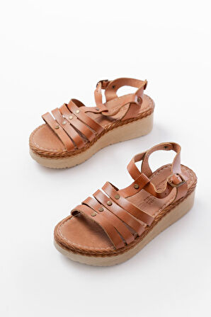 730-142 Taba Hakiki Deri Ortopedik Taban Kadın Sandalet   