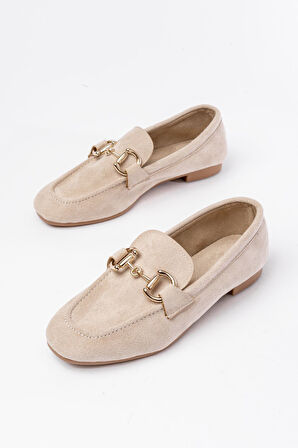 Efe 303 Bej Süet Toka Aksesuarlı Günlük Kadın Babet