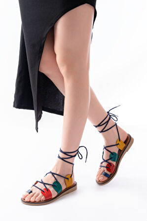 205-01 Multi Bilekten Bağlamalı Ortopedik Hakiki Deri Kadın Sandalet