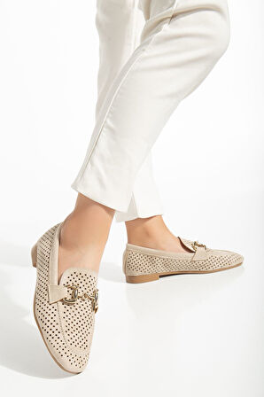 401 Bej Süet Delikli Günlük Kadın Babet