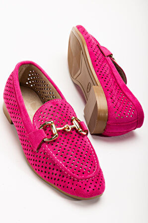 401 Fuşya Süet Delikli Günlük Kadın Babet