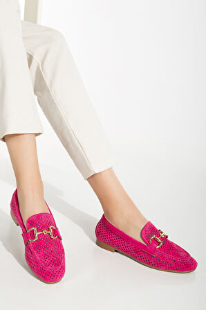 401 Fuşya Süet Delikli Günlük Kadın Babet