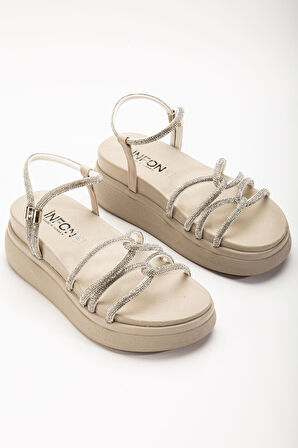 24422-1221 Bej Dolgu Topuk Kadın Sandalet