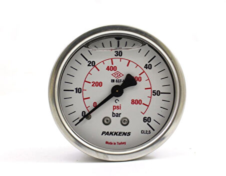 Pakkens 0-60 Bar 50 mm Arkadan Bağlantılı Gliserinli Manometre G 1/4 inç