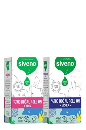 Siveno %100 Doğal Roll On Kadın & Erkek Deodorant Ter Kokusu Önleyici Bitkisel Lekesiz Vegan 50 ml Set