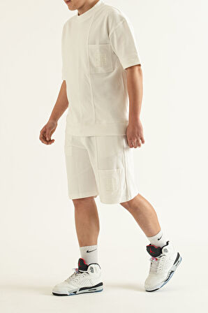 Erkek 2 li Set Cep Baskılı Oversize Comfort Rahat Kesim T-shirt  Şort Takım
