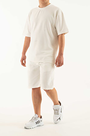 Erkek 2 li Set Cep Baskılı Oversize Comfort Rahat Kesim T-shirt  Şort Takım