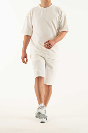 Erkek 2 li Set Cep Baskılı Oversize Comfort Rahat Kesim T-shirt  Şort Takım