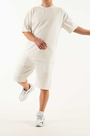 Erkek 2 li Set Cep Baskılı Oversize Comfort Rahat Kesim T-shirt  Şort Takım