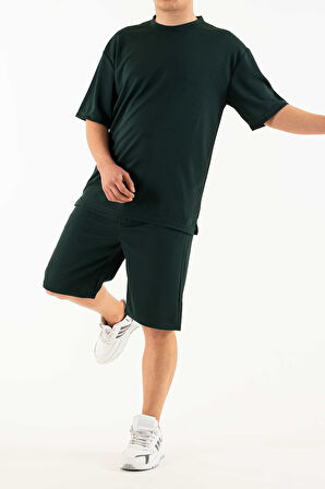 Erkek 2 li Set Cep Baskılı Oversize Comfort Rahat Kesim T-shirt  Şort Takım