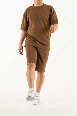 Erkek 2 li Set Cep Baskılı Oversize Comfort Rahat Kesim T-shirt  Şort Takım