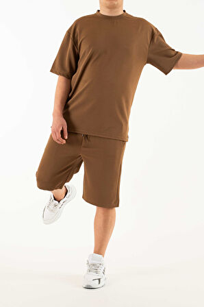 Erkek 2 li Set Cep Baskılı Oversize Comfort Rahat Kesim T-shirt  Şort Takım