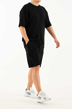 Erkek 2 li Set Cep Baskılı Oversize Comfort Rahat Kesim T-shirt  Şort Takım