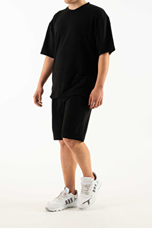 Erkek 2 li Set Cep Baskılı Oversize Comfort Rahat Kesim T-shirt  Şort Takım