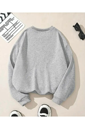 Göğüs Baskılıı Bisiklet Yaka İçi Polarlı Sweatshirt